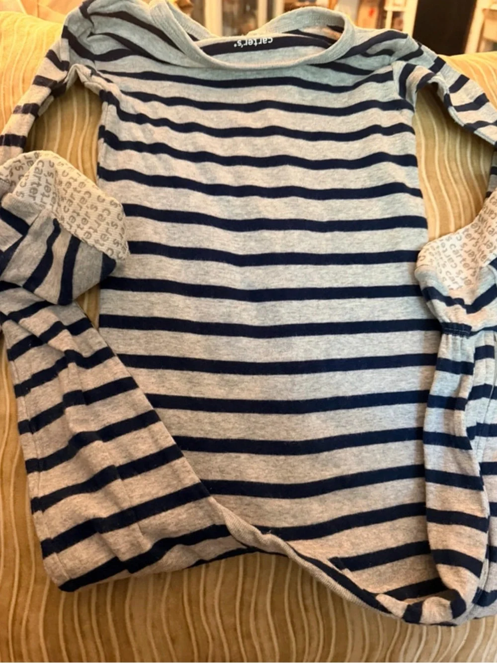 Carter's Navy and Light Gray Striped Baby Zip One-Piece